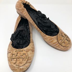 Brown snake skin Tory Burch Reva Flat 10.5